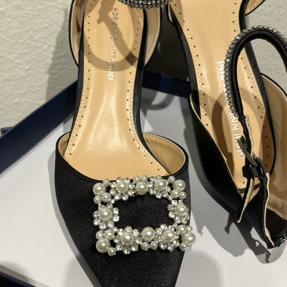 Adrienne Vittadini "Nirvana" Ankle Strap Black Jeweled Women Formal Heels Sz 9 - Picture 11 of 15